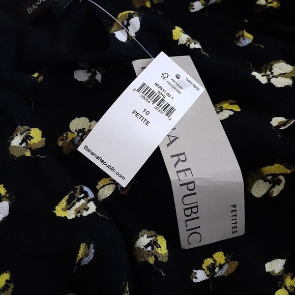 Banana Republic NWT Women's Size 10P Black Yellow Floral Puff-Sleeve Mini Dress - Picture 5 of 13